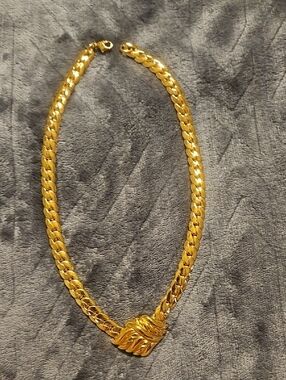 Vintage Gold Chain Necklace with Decorative Knot Pendant - Women's Jewelry